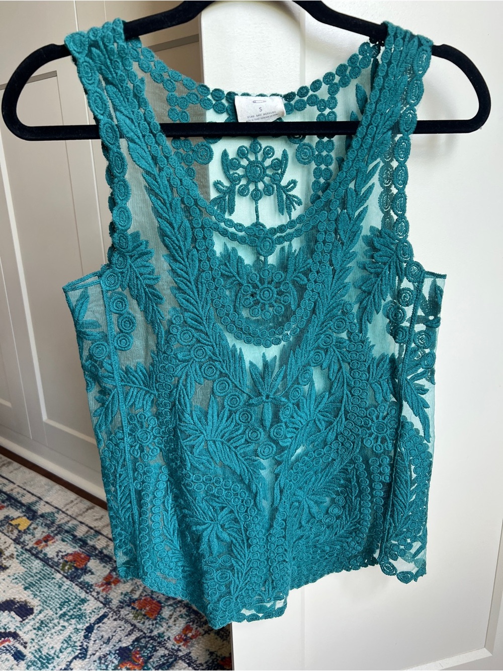 Pins and Needles Teal Embroidered Lace Sheer Mesh Tank Top small